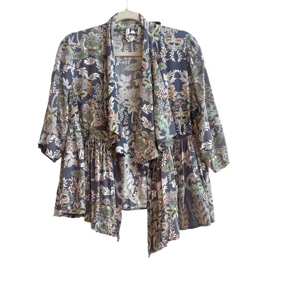 JAASE Blue with Multicolor Pastel Boho Floral Open Front Light Weight Kimono - Picture 1 of 6